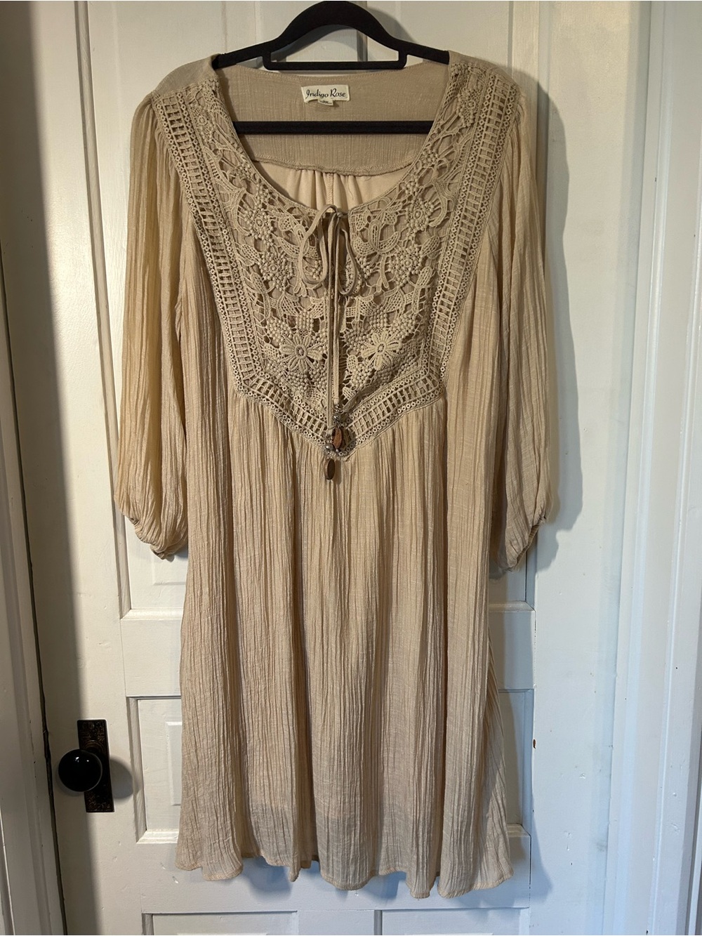Indigo Rose Crochet Yoke Tunic Dress in Cream by Vintage Rose